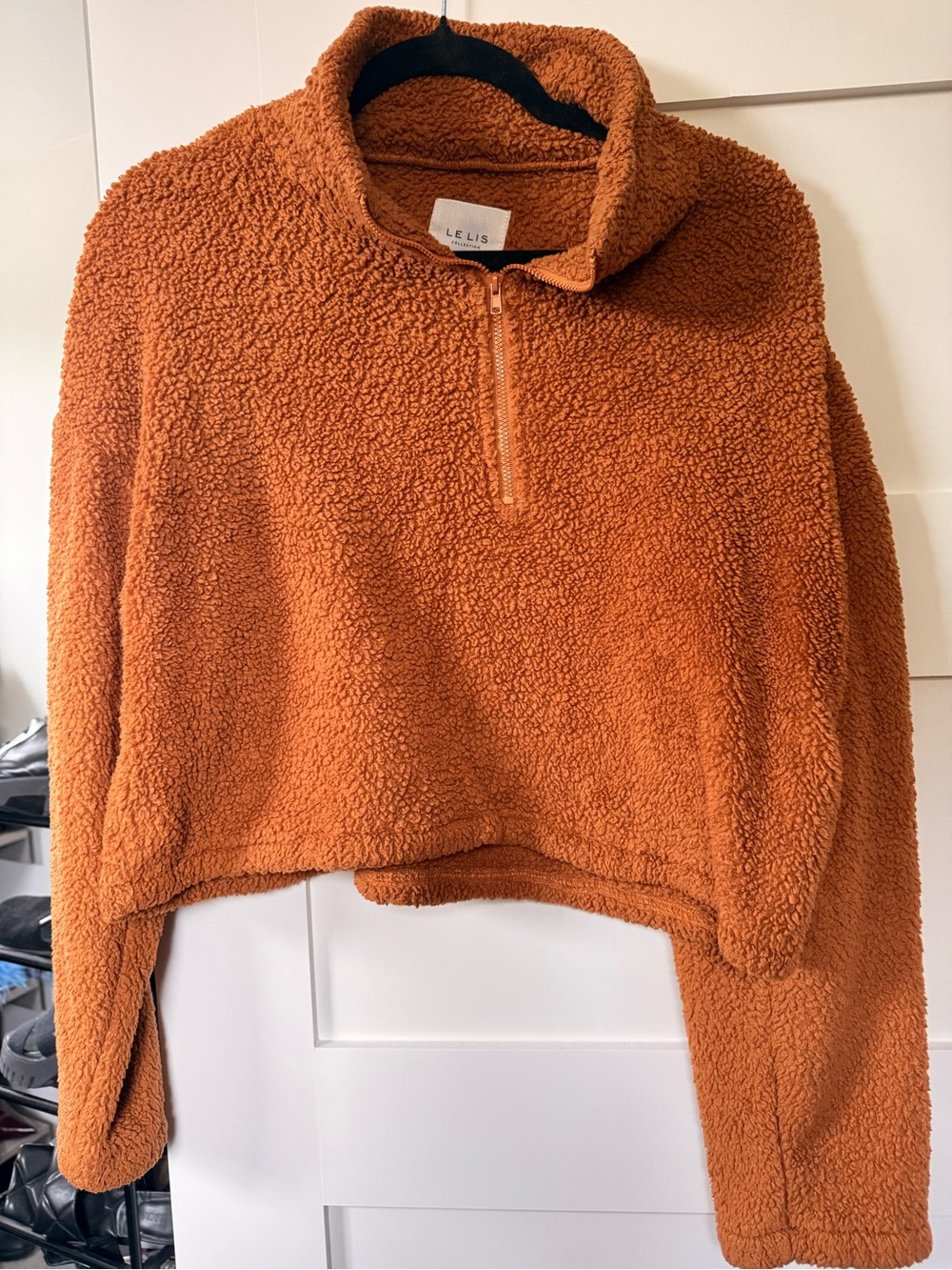 Le Lis Women's Rust Teddy Sherpa Half-Zip Jacket